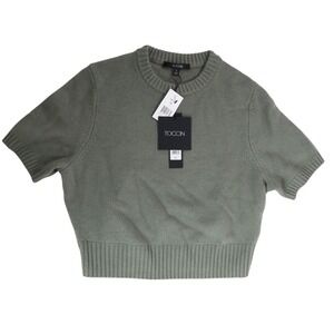 TOCCIN‎ Knit Sweater Short Sleeve Crop L Olive Wool Cashmere Luxury Casual $417